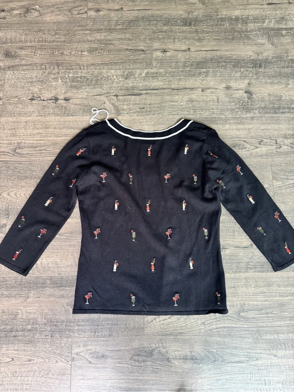 Peck & Peck Black Scoop Neck Sweater with Cocktail Embroidery